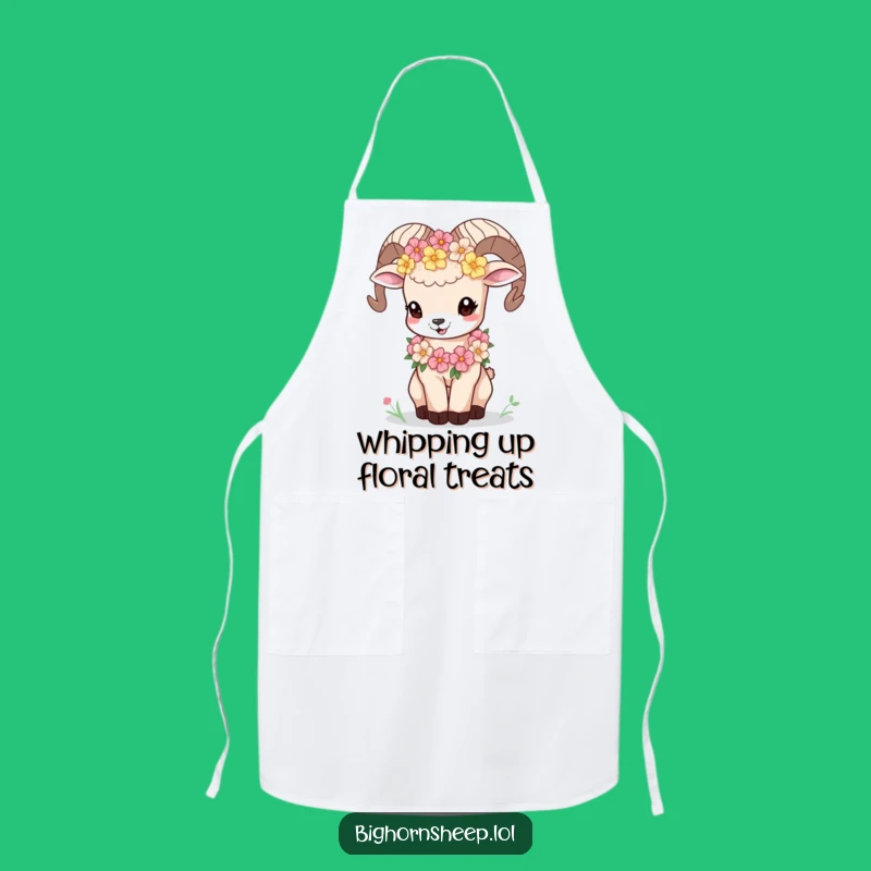 Funny Bighorn Sheep Cub Flower Garland Apron - Playful Chef's Sweet Gift