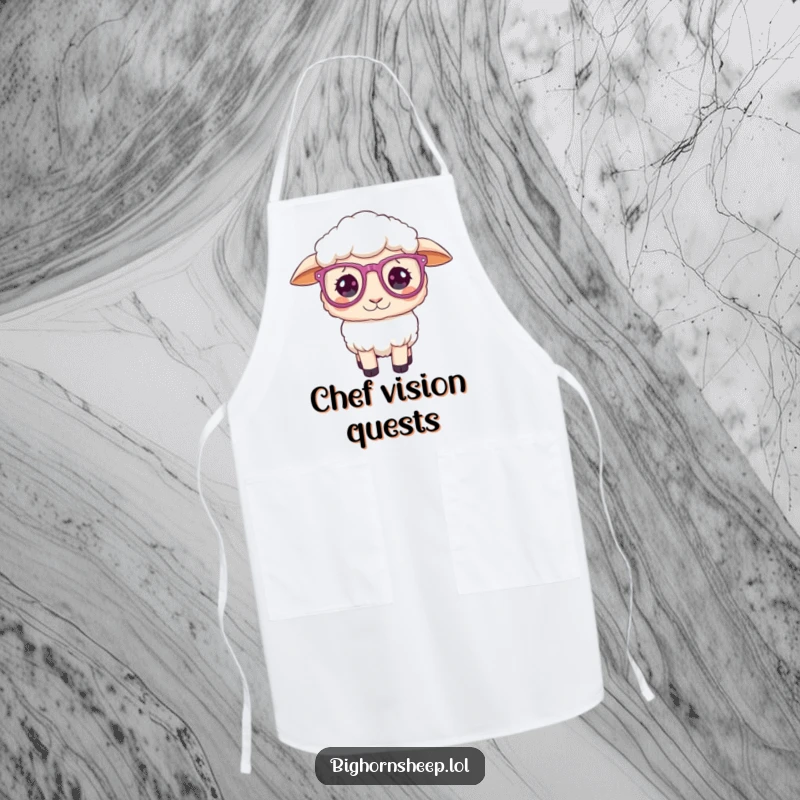 Funny Apron: Sheep wearing oversized, sparkly glasses, looking playfully confused and ready to cook.