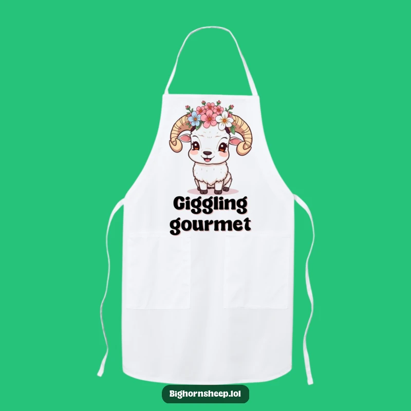 Funny Giggling Sheep Apron: Cheerful Kitchen Wear with Floral Crown!