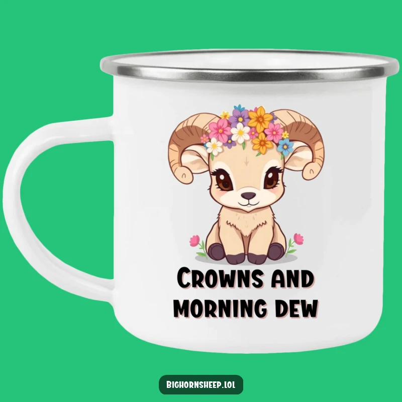 Funny Bighorn Sheep Cub Wildflower Crown Camping Mug a Rugged Gift