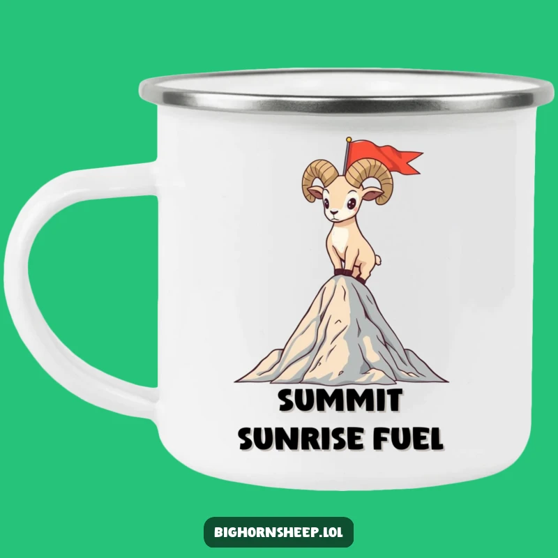 Funny Bighorn Sheep Flag Peak Camping Mug - Proud Mountain Conqueror Humor Outdoors Gift