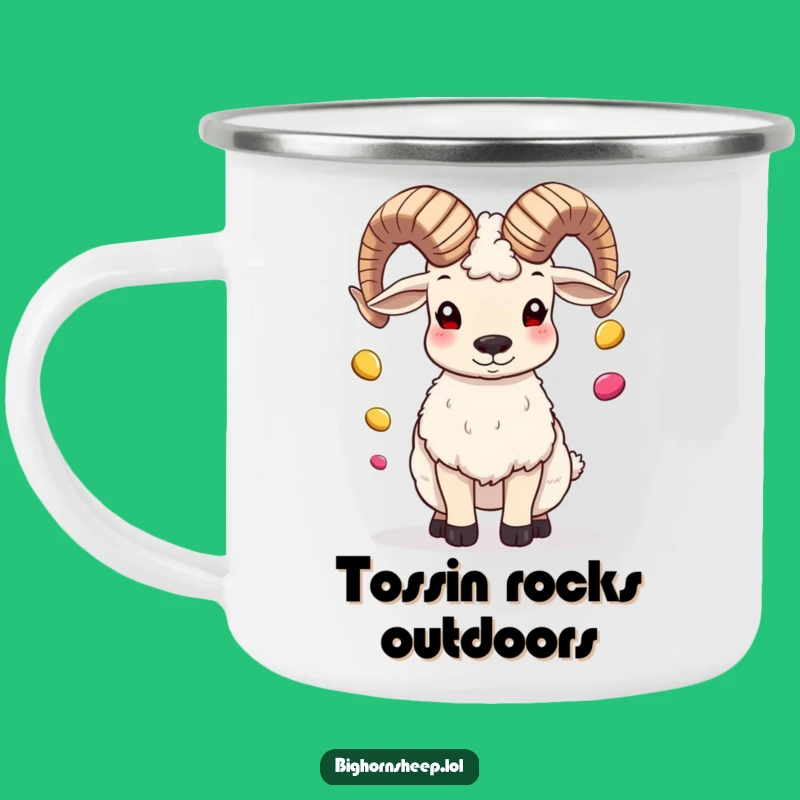 Funny Bighorn Sheep Juggling Pebbles Camping Mug, Outdoor Fun, Perfect Funny Gift