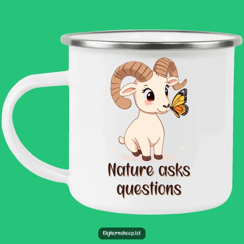 Funny Quizzical Bighorn Sheep Camping Mug - Adventure & Curiosity!