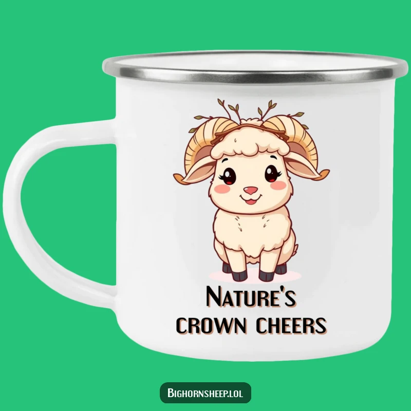 Funny Bighorn Sheep Twig Crown Camping Mug: Your Cheerful Outdoor Companion!