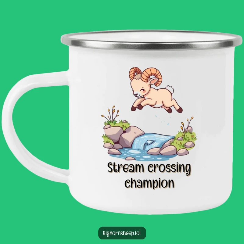 Funny Bighorn Sheep Cub Leaping Camping Mug, Rugged Hilarious Gift for Outdoor Fun