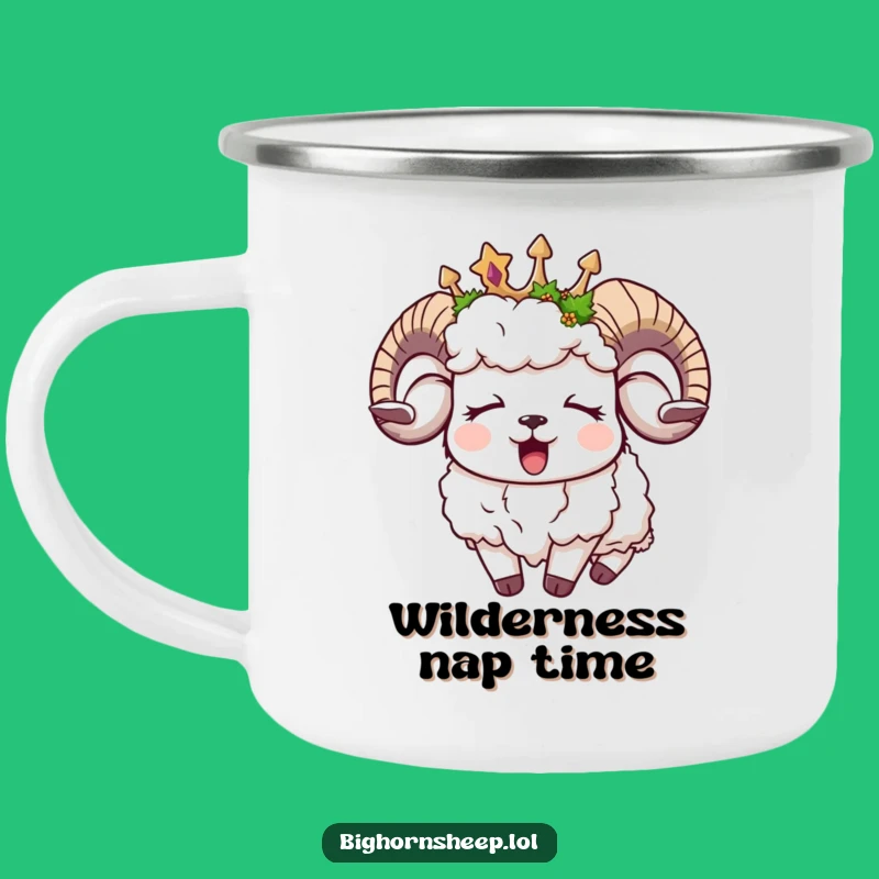 Funny Sleepy Bighorn Sheep Moss Crown Camping Mug: Relaxed Adventures Await!
