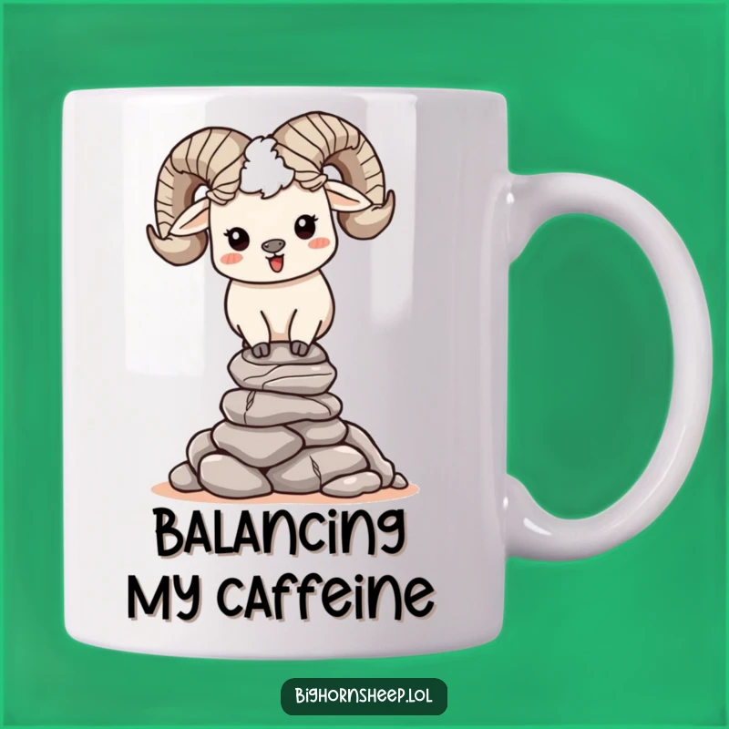 Funny Bighorn Sheep Rock Stacking Mug - Happy Character Balance Gift