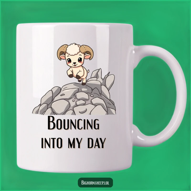 Funny Bouncing Bighorn Sheep Cub Mug - Adorable & Energetic Gift for Joyful Mornings