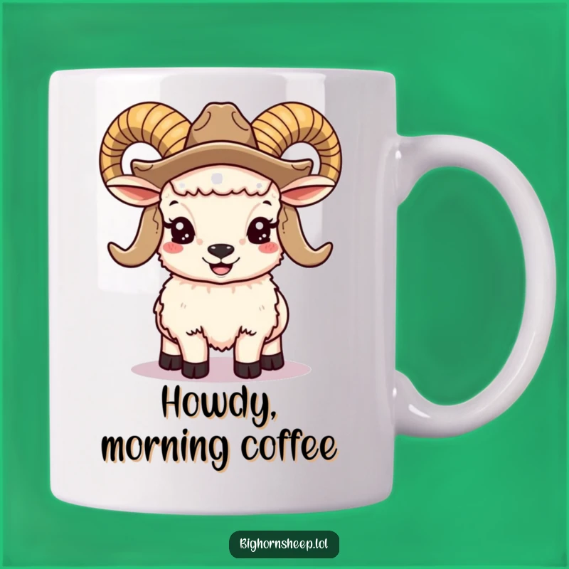 Funny Bighorn Sheep Cowboy Mug: Smiling Ram with Horns, Hilarious Western Gift Cup