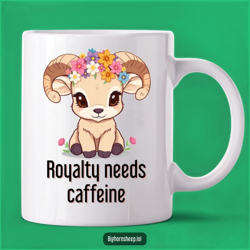 Funny Bighorn Sheep Cub Wildflower Crown Mug A Curious Gift for Nature Lovers