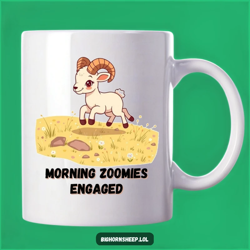 Funny Bounding Bighorn Sheep Cub Mug - Energetic & Hilarious Gift!