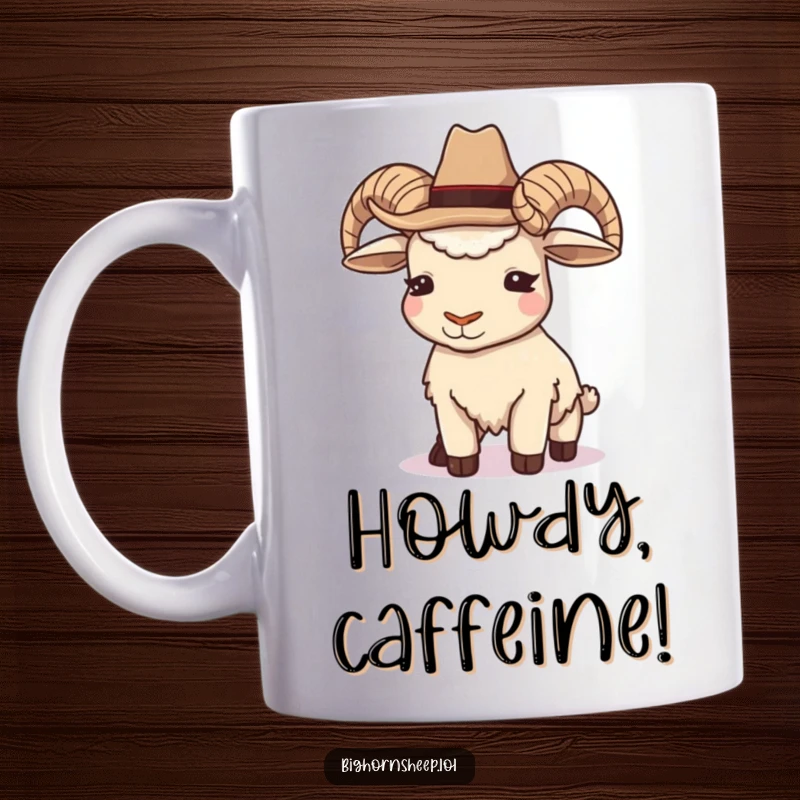 Funny Cowboy Bighorn Sheep Mug: A charming sheep wearing a small cowboy hat and giving a delightful wink.