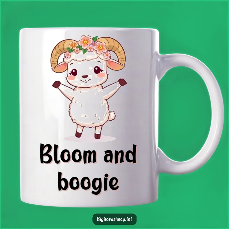 Funny Dancing Bighorn Sheep Flower Crown Mug - Joyful Animal Gift