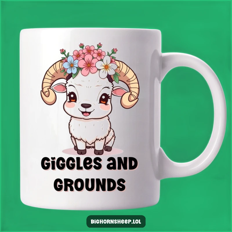 Funny Giggling Sheep Mug: Floral Crowned Fun Animal Gift