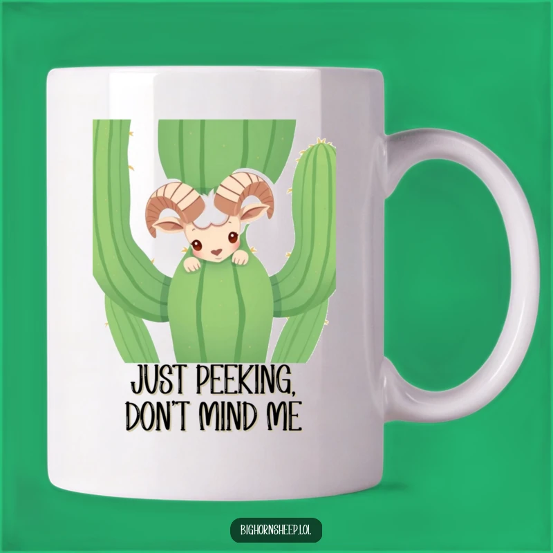 Funny Shy Bighorn Sheep Cactus Mug - A Desert Humor Gift for Him or Her