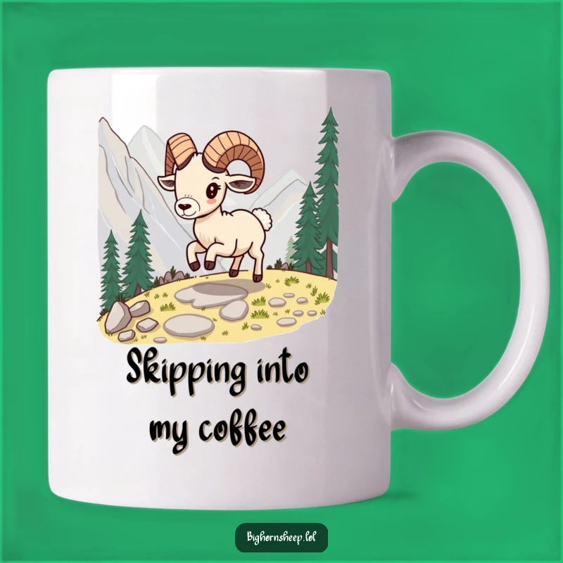 Funny Skipping Bighorn Sheep Mug, Energetic Hilarious Gift for Mountain Goers