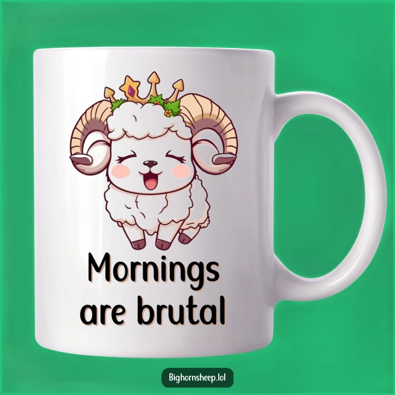 Funny Sleepy Bighorn Sheep Moss Crown Mug: Your Cozy Morning Companion!
