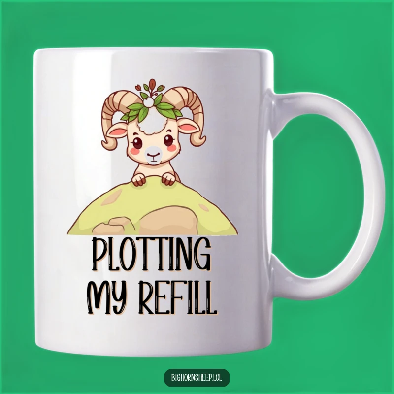 Funny Mischievous Bighorn Sheep Leafy Crown Mug: Peek into Adventure!