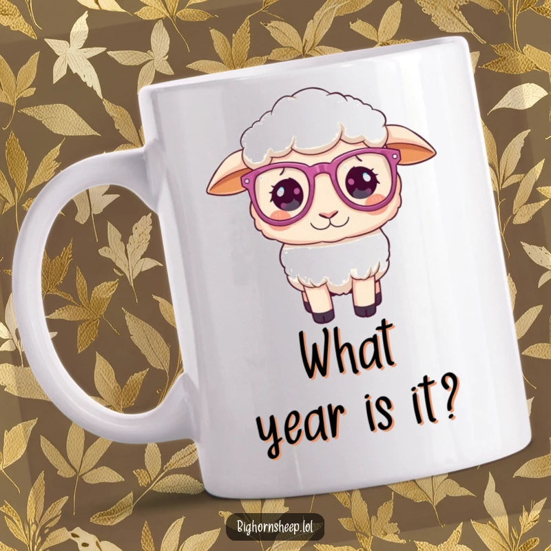 Funny Mug: Sheep wearing oversized, sparkly glasses, looking playfully confused and a little bewildered.