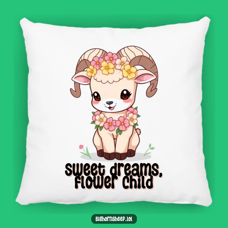 Funny Bighorn Sheep Cub Flower Garland Pillow - Cozy Cute Cub Cushion Gift