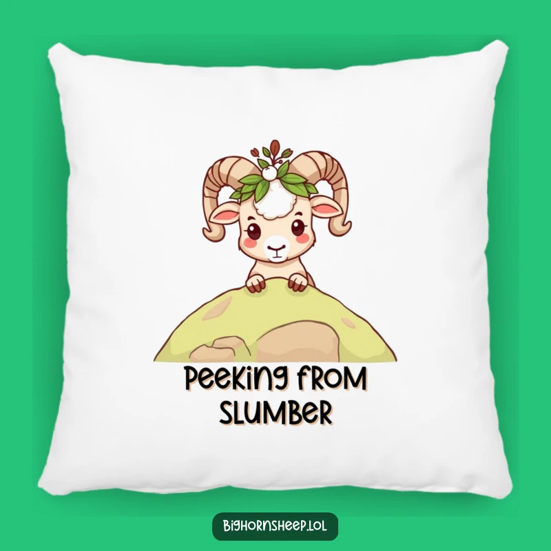 Funny Mischievous Bighorn Sheep Leafy Crown Pillow: Cuddle Up with Cheeky Fun!