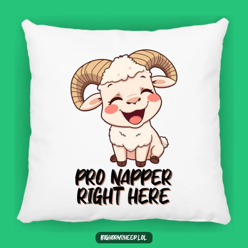 Funny Contented Bighorn Sheep Yawn Pillow - Cozy Relaxation Humor Gift