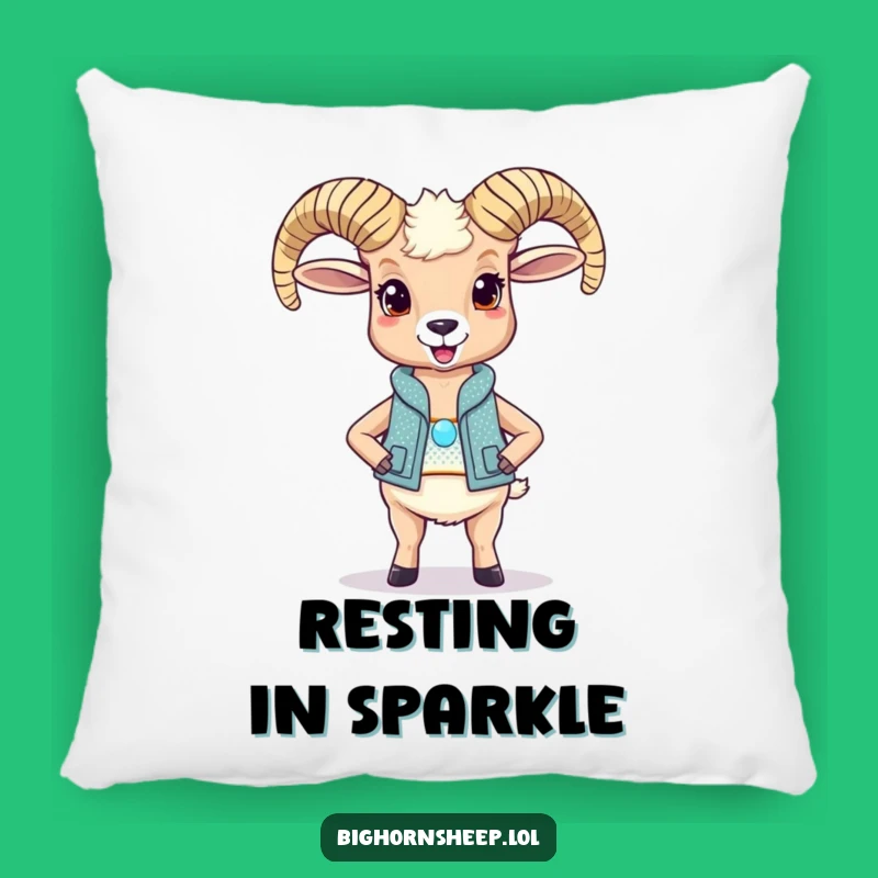 Funny Bighorn Sheep Sparkly Vest Pillow: Cuddle Up with Comedy and Sparkle!