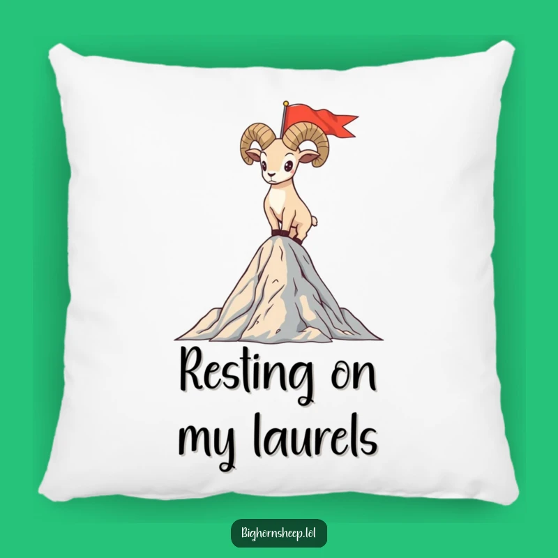 Funny Bighorn Sheep Flag Peak Pillow - Proud Mountain Conqueror Cozy Humor Gift