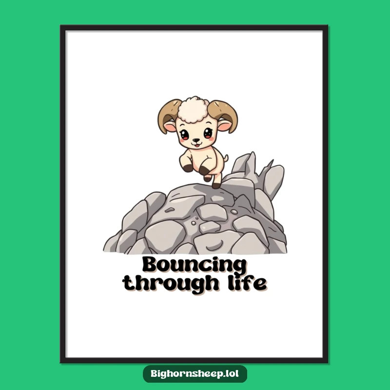Funny Bouncing Bighorn Cub Digital Art - Instant Download for Energetic Decor