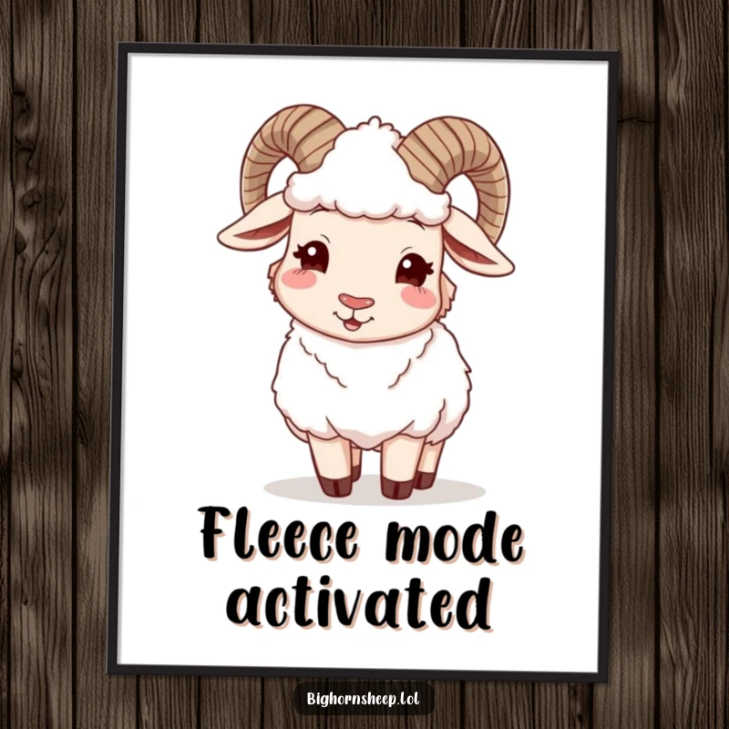 Funny Bighorn Sheep Digital Art: Happy sheep winking while adjusting its woolly fleece, offering instant downloadable cozy style and humor.