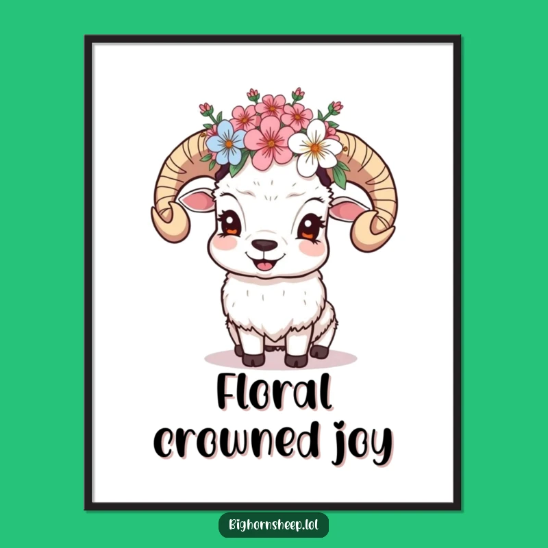 Funny Giggling Sheep Digital Art: Cheerful Printable Decor with Floral Crown!