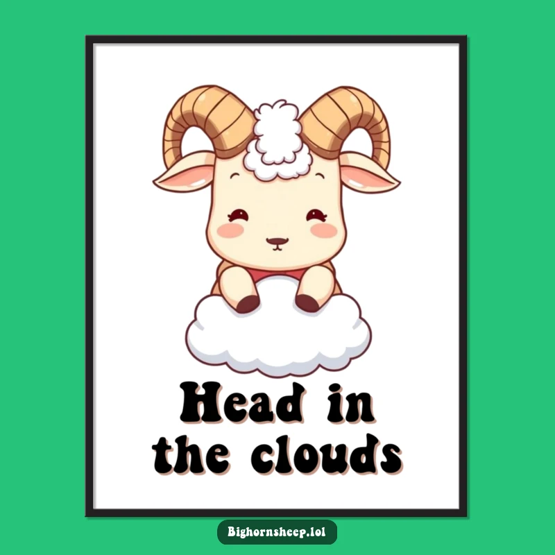 Funny Bighorn Sheep Cloud Headbutt Digital Art - Instant Hilarious Downloadable Decor
