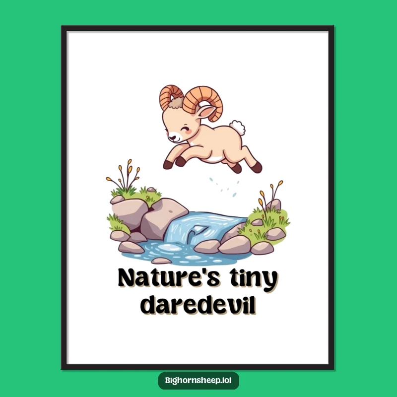 Funny Bighorn Sheep Cub Leaping Digital Art, Hilarious Gift for Quirky Home Decor