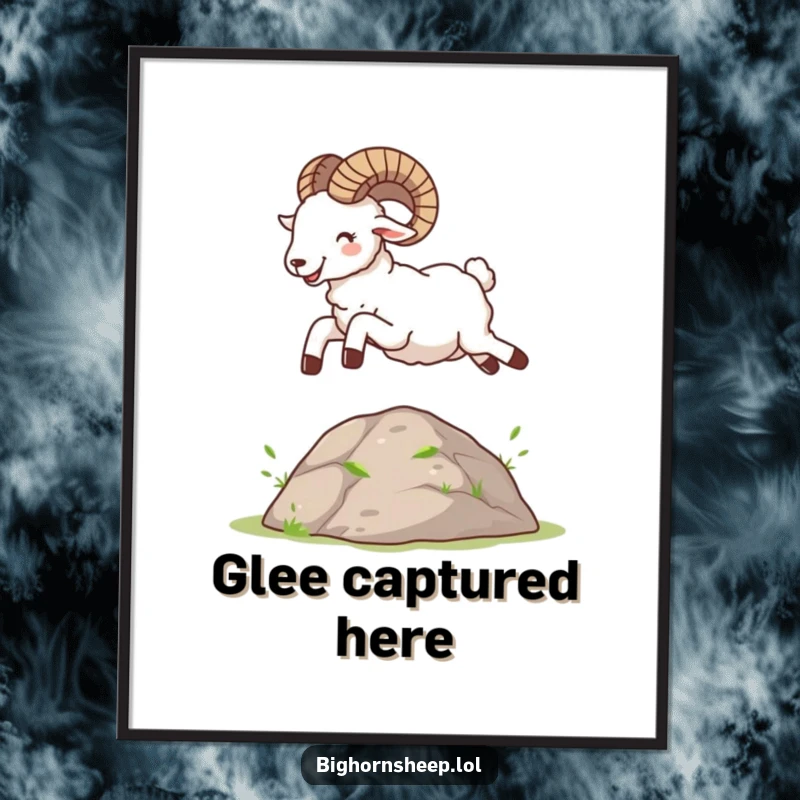 Funny Bighorn Sheep Digital Art: A vibrant depiction of a happy sheep energetically leaping over a small mound.