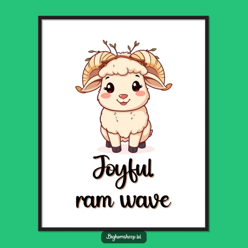 Funny Bighorn Sheep Twig Crown Digital Art: Instant Woodland Cheer for Your Walls!