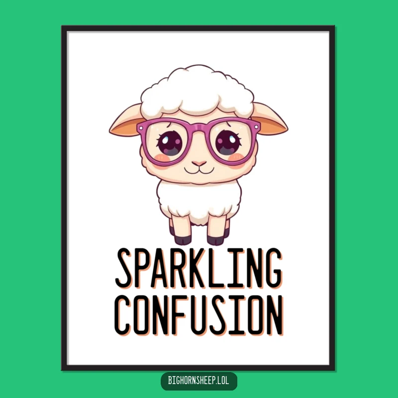 Funny Confused Sheep Sparkly Glasses Digital Art - Instant Whimsical Download