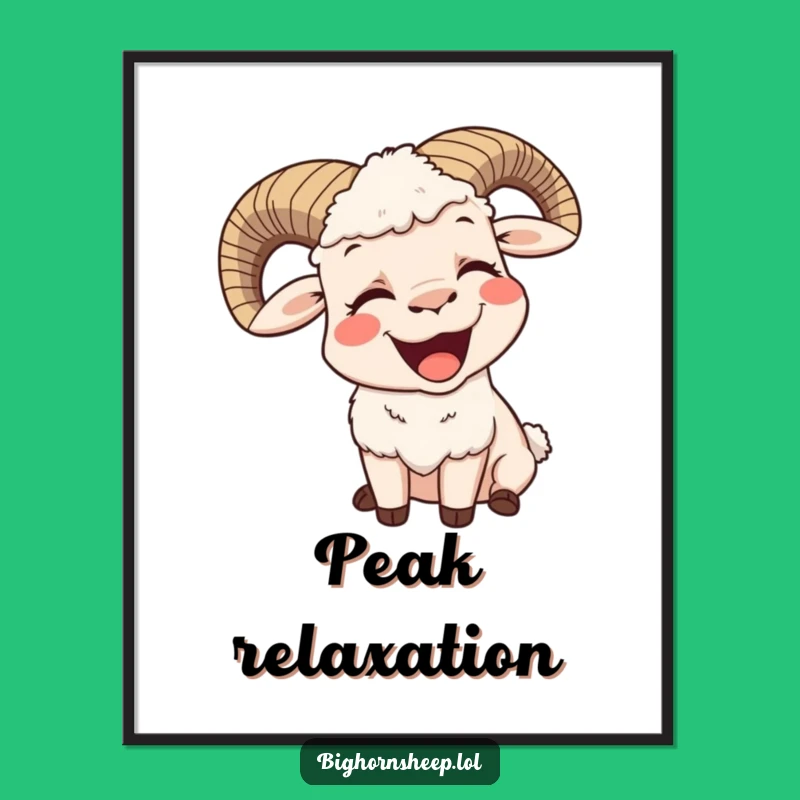 Funny Contented Bighorn Sheep Yawn Digital Art - Relaxed Humor Wall Decor Gift