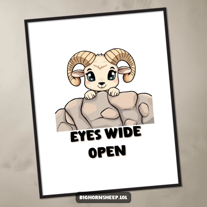 Funny Curious Bighorn Sheep Digital Art: A captivating illustration of a sheep with wide, curious eyes peeking over a ledge.