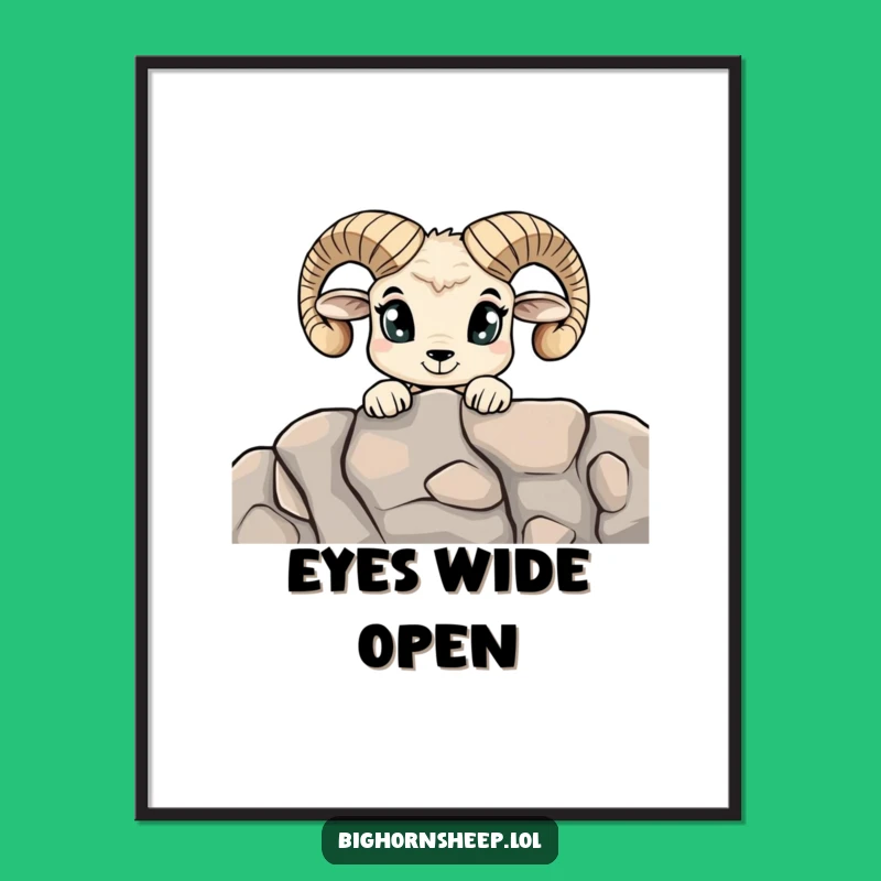 Funny Curious Bighorn Sheep Digital Art - Wide-Eyed Explorer Wall Decor Gift