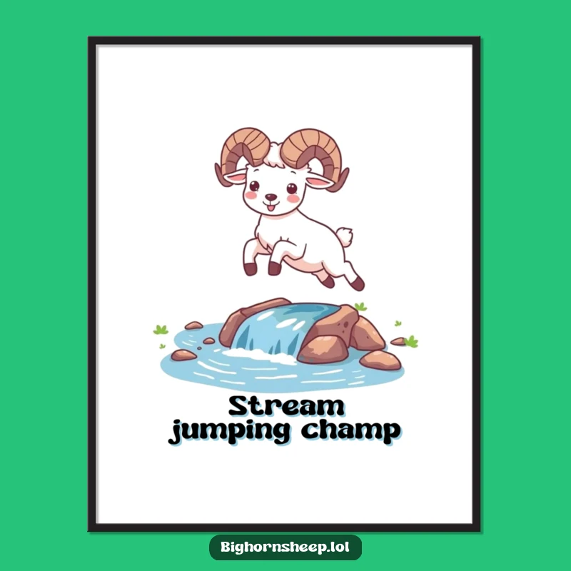 Funny Happy Bighorn Sheep Leaping Digital Art - Instant Joyful Download