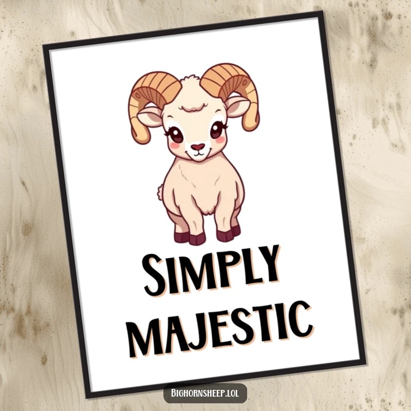 Funny majestic bighorn sheep digital art print, showcasing the sheep standing tall with impressive horns, embodying wild power.