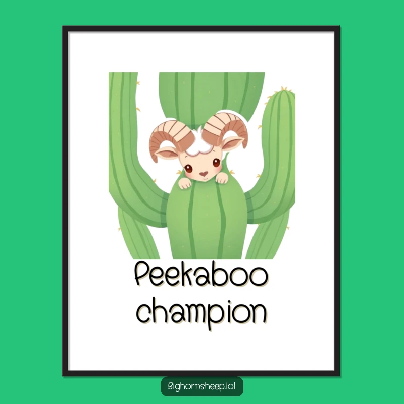 Funny Shy Bighorn Sheep Cactus Digital Art - Instant Desert Humor Download