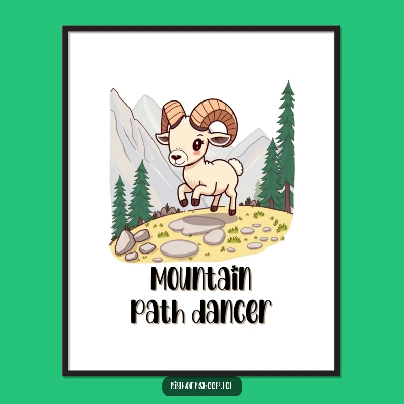 Funny Skipping Bighorn Sheep Digital Art, Energetic Hilarious Gift for Playful Decor