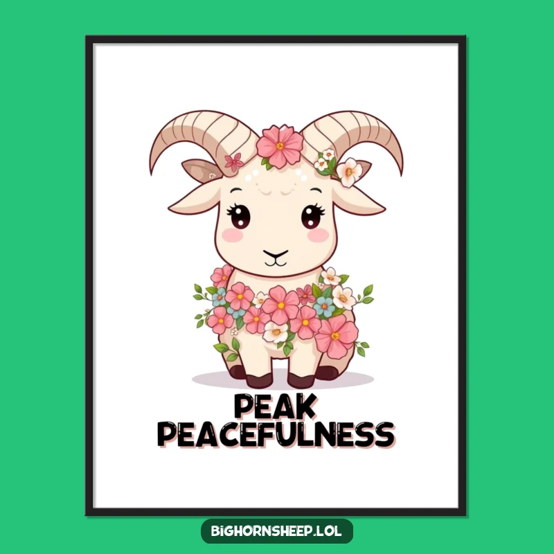 Funny Bighorn Sheep Floral Digital Art: Instant Serene Decor