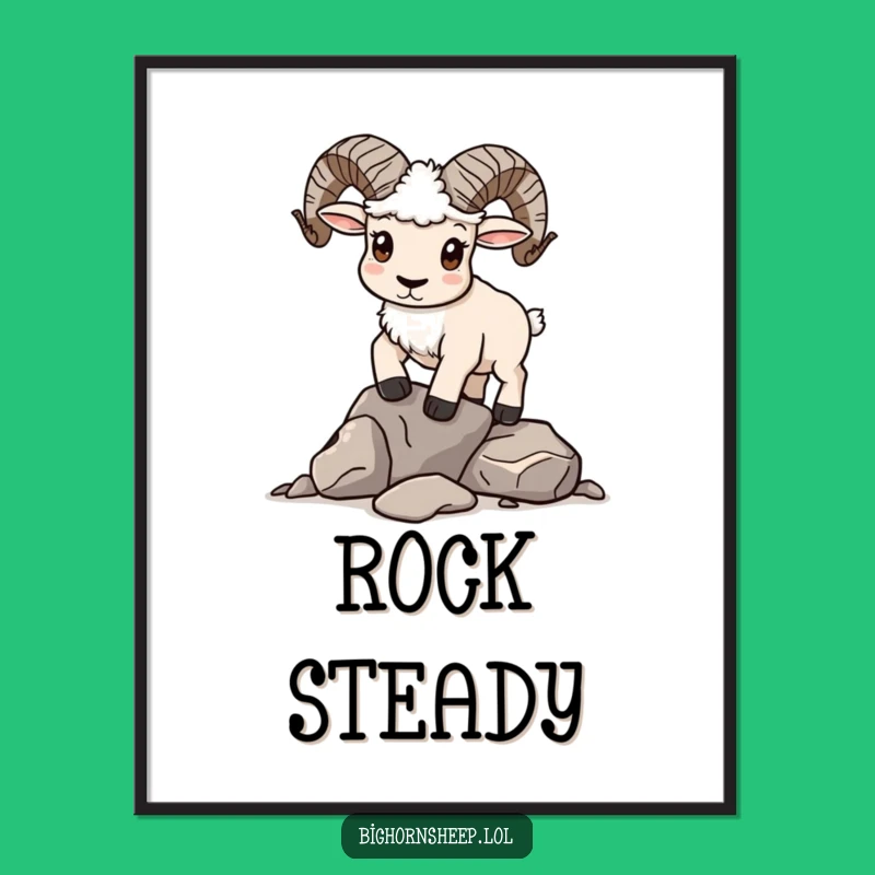 Funny Determined Bighorn Sheep Balancing Rocks Digital Art - Instant Motivational Download