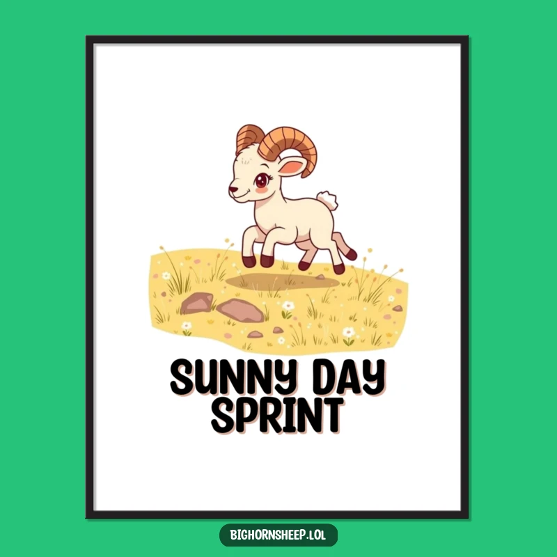 Funny Bounding Bighorn Sheep Cub Digital Art - Instant Energetic Decor!