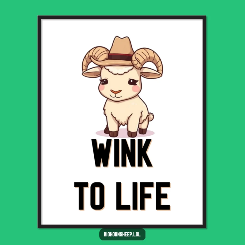 Funny Cowboy Bighorn Sheep Digital Art - Winking Rancher Wall Decor Gift