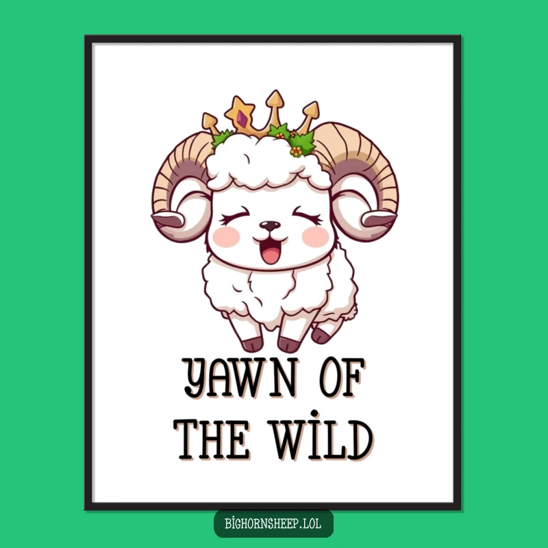 Funny Sleepy Bighorn Sheep Moss Crown Digital Art: Instant Tranquility for Your Walls!