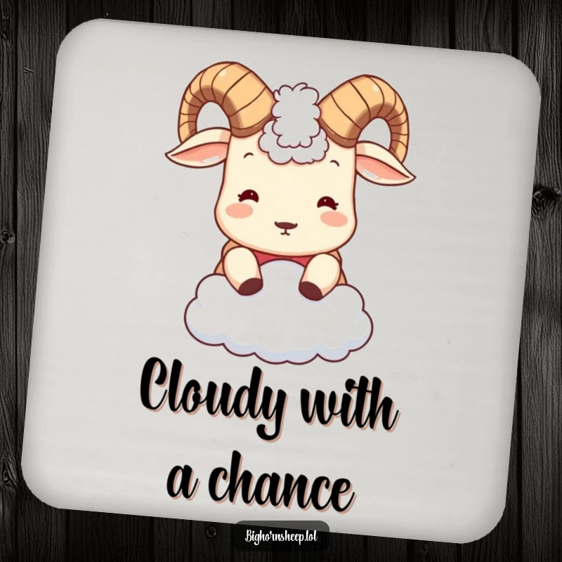 Funny Bighorn Sheep Coaster: Cute sheep headbutting a cloud, adding a humorous and protective layer to your surfaces.