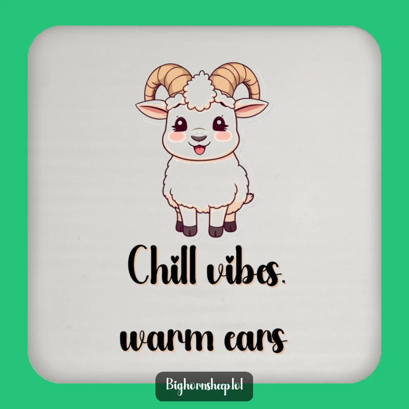 Funny Bighorn Sheep Coaster - Giggling Sheep with Wooly Ear Muffs